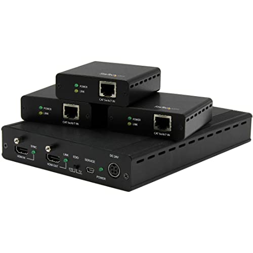 Startech.Com Kit Extender Hdbaset A 3 Porte Con 3 Ricevitori, Splitter Hdmi 1X3 Via Cat5, Sistema Di Distribuzione Hdbaset, Fino A 4K