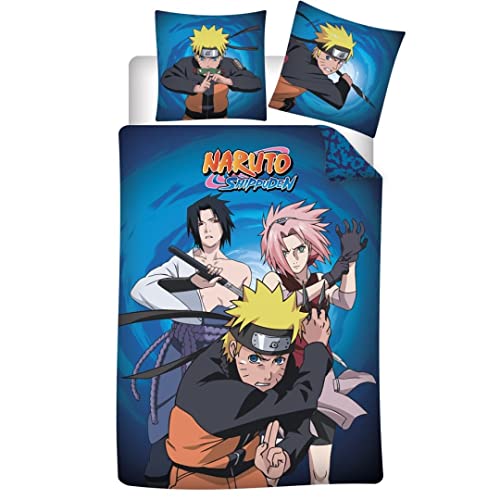 Aymax S.P.R.L - Parure Da Letto Naruto In Flanella, 100% Cotone, Copripiumino 140 X 200 Cm + Federa 65 X 65 Cm