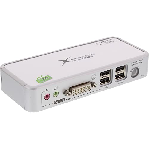 Inline 20645 Switch Kvn, 2 Porte, Usb Dvi, Audio, Kit Cavi Inclusi, Nero