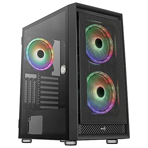 Aerocool Graphite Argb Atx Mid Tower Case, Tempered Glass Side Panel, 3X 14Cm Argb Fans, Black