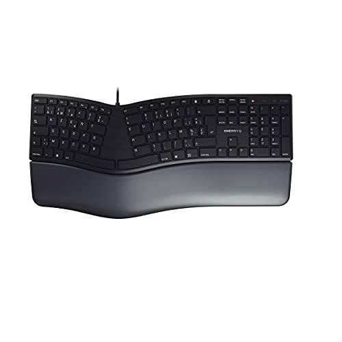 Cherry Kc 4500 Ergo, Tastiera Ergonomica, Layout Belga (Azerty), Cablata, Poggiapolsi Imbottito Con Memory Foam, Campo Tasti Curvo, Nero