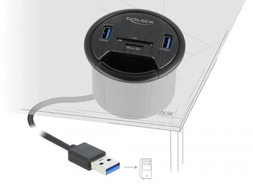 Delock 2 Port Tisch-Hub 2 X Superspeed Usb Typ-A E Card Reader Per Sd