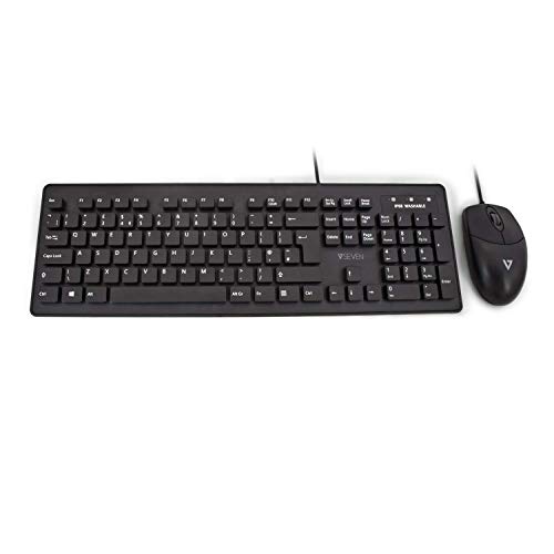 V7 Cku700It Wired Keyboard-Mouse Set Per Mouse Con Tastiera, Collegamento Via Cavo Usb, Lavabile, Per Pc, Desktop, Notebook, Laptop (Nero)