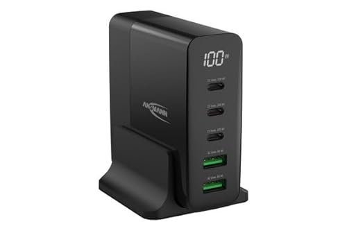 Ansmann Caricatore A 5 Porte Usb Fino A 140 W/Power Delivery E Quick Charge 3.0 Con Controllo Intelligente Della Carica/Ideale Per Smartphone, Tablet,