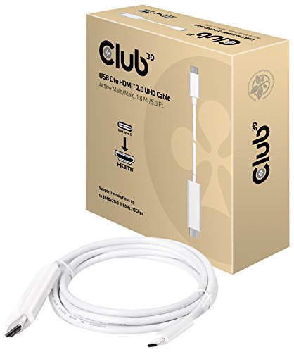 Club 3D Cac-1514 - Cavo Usb C A Hdmi 2.0 Uhd, 1,8 M, Colore: Bianco
