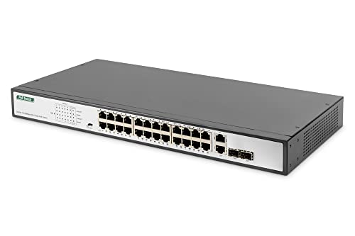 Digitus - Switch Fast Ethernet Poe+ Da 19 Pollici, 24 Porte + 2 Uplink Sfp/Rj45 - Ieee802.3Af/At - 370 W Power-Budget - Nero