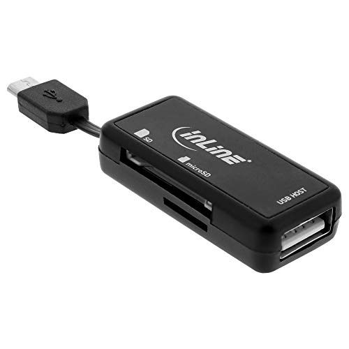 Inline Dual Flex 66776 - Lettore Di Schede Otg Per Sd Microsd Con Porta Usb E 2 Slot Per Schede, Colore: Nero