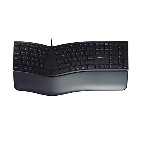 Cherry Kc 4500 Ergo, Tastiera Ergonomica, Layout Panordico (Qwerty), Cablata, Poggiapolsi Imbottito Con Memory Foam, Campo Tasti Curvo, Nero