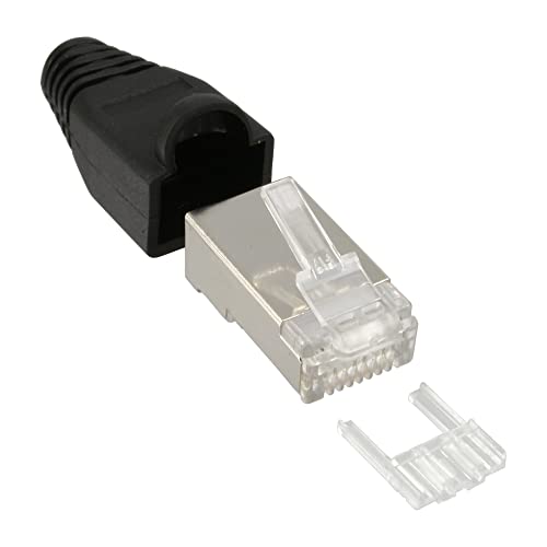 Inline 74590S - Connettore A Crimpare Rj45, Con Protezione Antipiegamento/Aiuto Filettatura, Confezione Da 100, Colore: Nero