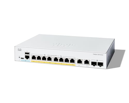 Cisco Catalyst 1200-8P-E-2G Smart Switch, 8 Porte Ge, Poe, Alimentatore Esterno, 2 Porte Combinate 1Ge, Protezione Limitata A Vita (C1200-8P-E-2G)