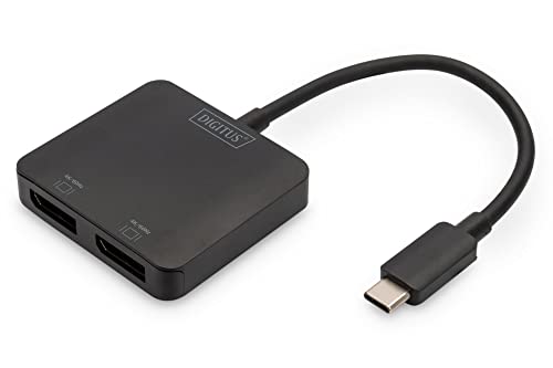 Digitus Adattatore Grafico Usb-C A 2 Porte - Da Usb-C A 2X Displayport - 4K60Hz - Trasporto Multi Flusso (Mst) - Hub Video - Nero