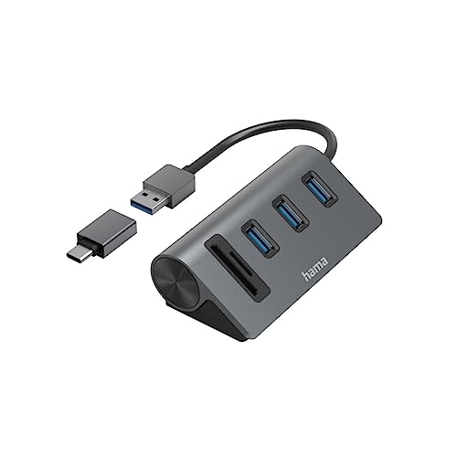 Hama 5 Port Usb 3.2 Gen 1-Hub (Usb 3.0) Con Costruire In Sd-Lettore Di Schede Esterno, Con Usb-C Spina Grigio