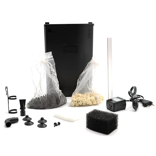 Amtra Filtering Box Black 50 - Filtro Per Acquario Con Pompa Di Ricircolo A 230 Lt/H, 3 Scomparti, Materiali Filtranti Professionali - 18 X 7 Cm