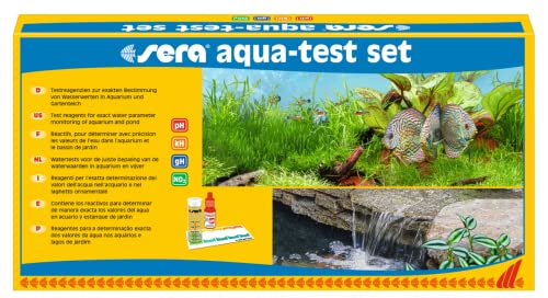 Sera 04000 Aqua-Test, Set Di Test Per Acquari E Laghetti Con I 4 Principali Test Dell'Acqua Ph, Gh, Kh, No2 Per Acqua Di Laghetto O Acquario, Test Per
