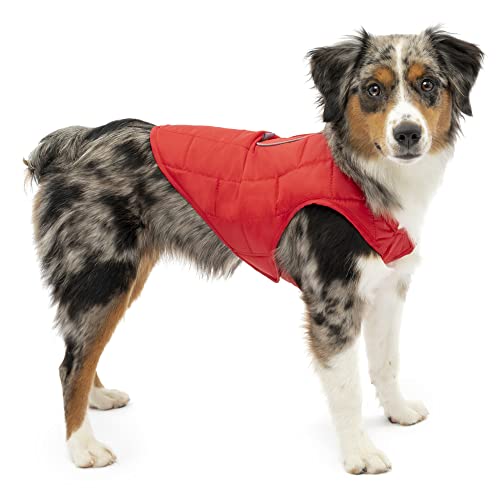 Kurgo Loft - Cappotto Reversibile Per Cani, Resistente All'Acqua, Riflettente, Leggero, Compatibile Con Imbracatura - Rosso/Grigio, Xs