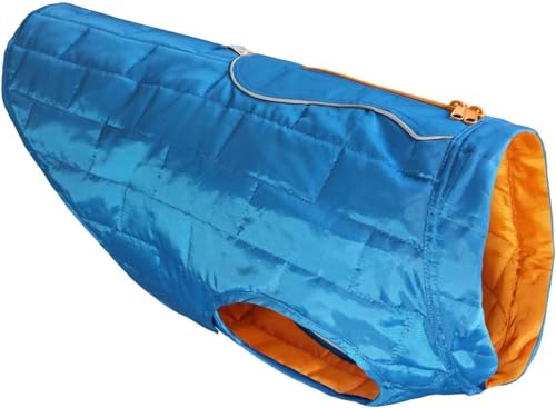 Kurgo Loft - Cappotto Reversibile Per Cani, Resistente All'Acqua, Riflettente, Leggero, Compatibile Con Imbracatura - Blu/Arancione, L