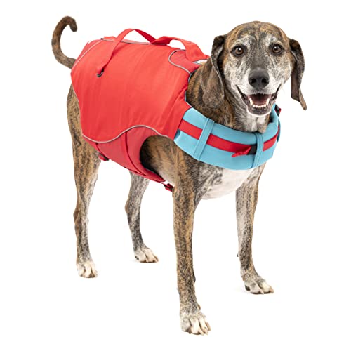 Kurgo Surf N' Turf Giubbotto Di Salvataggio Per Cani, Per Nuotare, Giubbotti Galleggianti, Pfd, Catarifrangente, Regolabile, Rosso, Xl