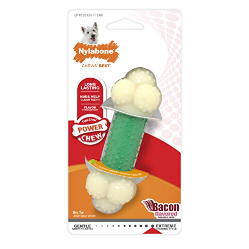Nylabone Osso Masticabile Doppia Azione Extreme Double Action Chew Bone | Giocattolo Masticabile Per L'Igiene Dentale Dei Cani | Gusto Bacon | Small |