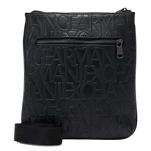 Armani Exchange Allover Logo Crossbody, Borsa A Tracolla Piatta Uomo, Black, One Size