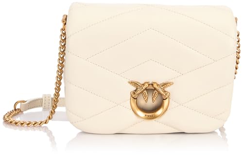 Pinko Love Click Puff Baby Sheep Nappa Puzzle Quilt, Borsa Donna, Z14Q_Bianco Seta-Antique Gold, Taglia Unica