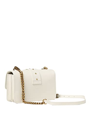 Pinko Love One Mini Cl Vitello, Borsa Donna, Z14Q_Bianco Seta-Antique Gold, Taglia Unica