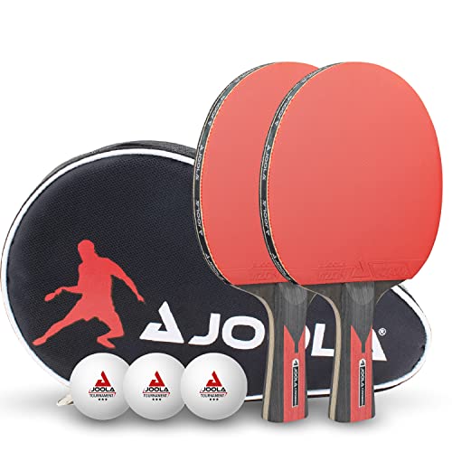 Joola Set Da Tennis Da Tavolo Duo Carbon 2 Racchette Da Ping Pong + 3 Palline + 1 Borsa Portatile Rosso/Nero, 6 Pz