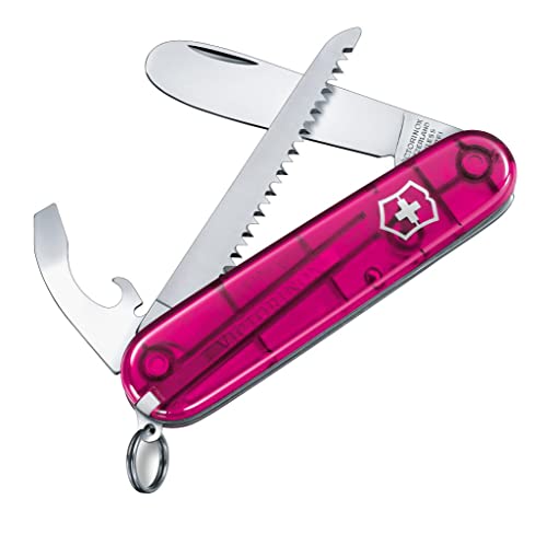 Victorinox My First Victorinox, Coltellino Svizzero Bambini (9 Funzioni, Lama Stondata, Catenina), Rosa Trasparente