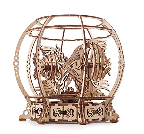 Ugears Acquario Meccanico Puzzle 3D - Regalo Per La Festa Del Papà Acquario Decorativo Puzzle In Legno Guidato Da Una Molla - Ingranaggio Auto-Assembl