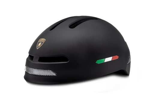 Automobili Lamborghini Smart Helmet Con Luce Frontale E Indicatori Di Direzione Integrati, Unisex, Taglia Unica, Nero