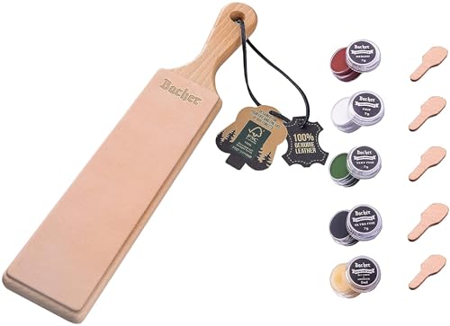 Bacher Coramella In Pelle Per L’Affilatura Di Strop. Manico A Paletta In Legno Massiccio Rivestito In Cuoio Conciata Al Vegetale Spesso 3 Mm. Include