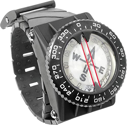 Cressi Compass + Fixing Kit - Bussola Per La Navigazione Subacquea Completa Di Kit Fissaggio Con Cinturino E Attacco Per Jacket, Taglia Unica, Nero, A