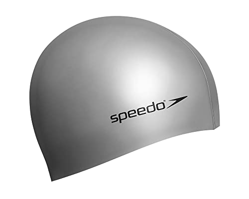 Speedo Plain Flat, Cuffia Da Piscina In Silicone Unisex Adulto,Argento, Taglia Unica