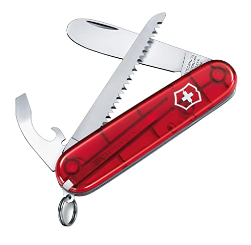 Victorinox "My First Victorinox", Coltellino Svizzero Bambini, My First Victorinox (9 Funzioni, Lama Stondata, Catenina), Rosso Trasparente