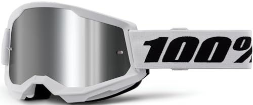 100% Strata 2 Youth Mx Offroad - Occhiali Da Sole Bianchi Con Lenti A Specchio Argento