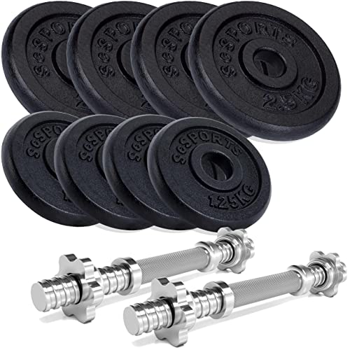 Scsports® Manubri - 3 In 1 Set Da 20 Kg, In Ghisa, Regolabile, 4X1,25, 4X2,5Kg, Ø 30/31Mm, Cromato - Coppia Di Dumbbells, Barra Corta, Bilanciere Con