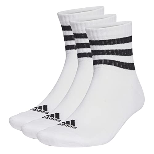 Adidas 3-Stripes Cushioned Sportswear Mid-Cut 3 Pairs Socks Calzini, White/Black, 49-51 Unisex - Adulto