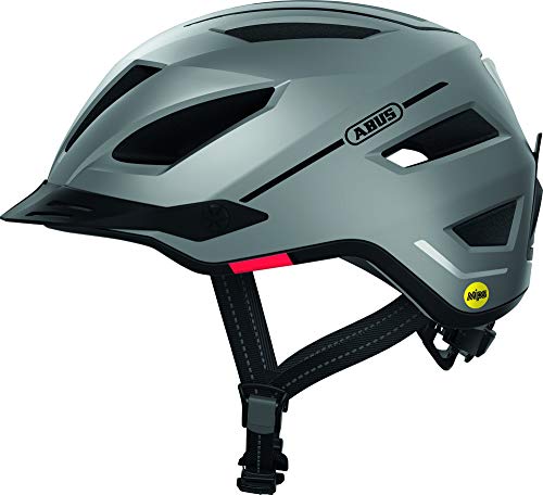 Abus City Helmet Pedelec 2.0 Mips - Casco Da Bici Con Luce Posteriore, Visiera, Parapioggia E Protezione Dagli Impatti Per Uomo Donna Argento Opaco, T