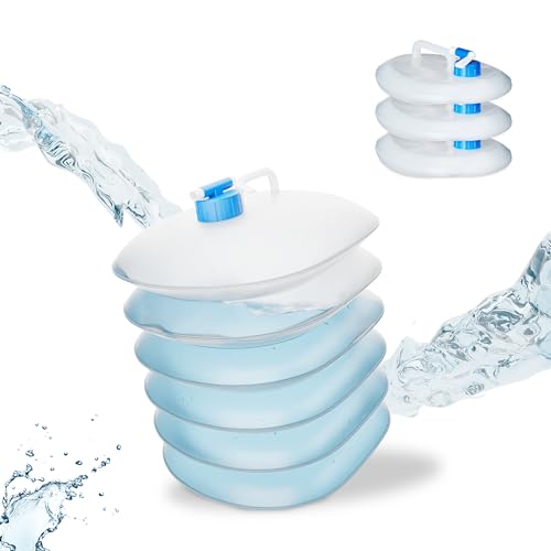 Relaxdays 10020962_671, Tanica Pieghevole,Set 4 Contenitori Con Rubinetto,Coperchio, Manico,Bpa-Free, 10 Litri, Trasparente Blu, 9 X 27 X 24 Cm