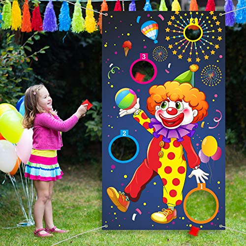 Outus Carnival Toss Giochi Clown Banner Con 3 Sacchetti Di Fagioli Circus Bean Bag Toss Game Per Attività Di Carnevale Party, Grandi Decorazioni Di Ca