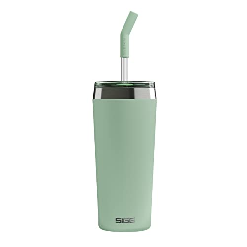 Sigg Helia Milky Green Tazza Termica (0.45 L), Tazza Portatile Con Doppia Parete Isolante, Tazza Acciaio Ermetica Con Cannuccia Integrata, Per Bevande