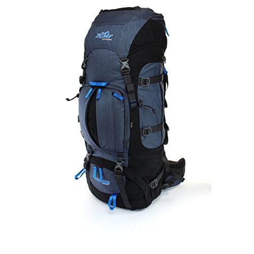 Zaino Da Trekking – Tashev Mount 100L + 20L De Cordura Zaino Con Copertura Antipioggia (Nero-Blu)
