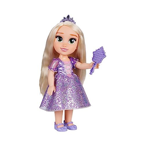 Disney Princess Bambola 38 Cm Di Rapunzel, Con I Suoi Abiti Iconici Arricchiti Da Dettagli Glitterati, Tiara Scintillante E Scarpette Coordinate, I Su