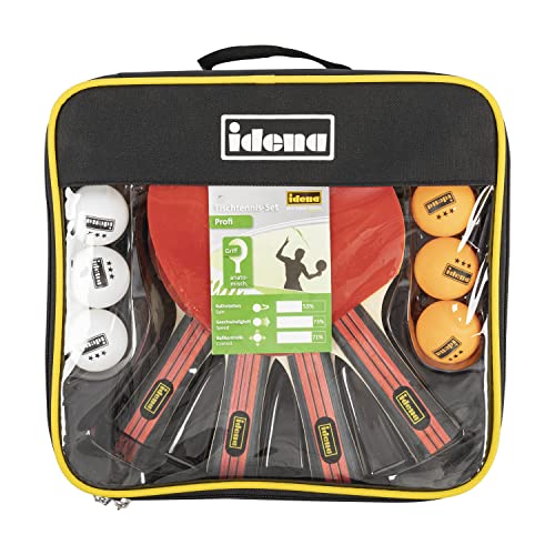 Idena 40222 - Set Da Ping Pong Da 12 Pezzi Con 4 Racchette Da Ping Pong E 8 Palline Di Colore Bianco E Arancione In Qualità 3 Stelle, Confezionato In