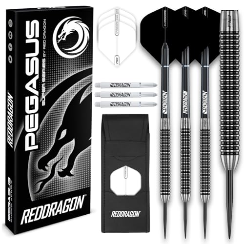 Red Dragon Pegasus Freccette Steel Tungsteno 30G Con Alette Freccetta Nero, Gambi Freccette Nero