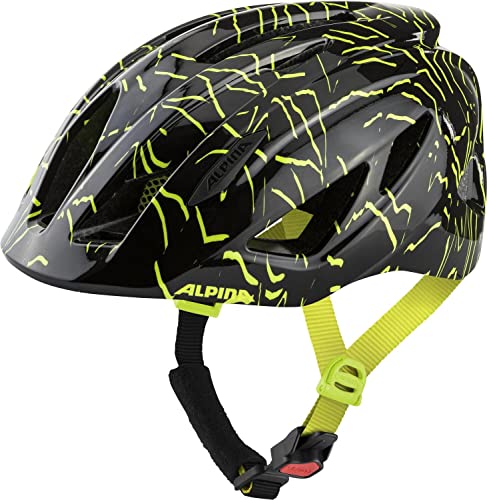 Alpina Pico, Casco Da Bicicletta Unisex Bambino, Black-Neon Yellow Gloss, 50-55 Cm