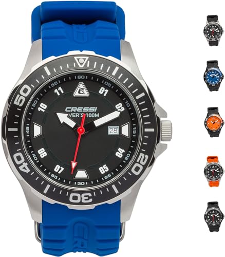 Cressi Manta, Orologio Professionale Subacqueo 100 M/10 Atm, Silver/Nero/Blu, Taglia Unica