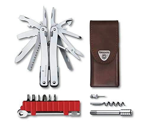 Victorinox, Strumento Multifunzione Swiss Tool Spirit X Plus Ratchet, 36 Funzioni, Pinza Combinata, Custodia In Pelle, Argento