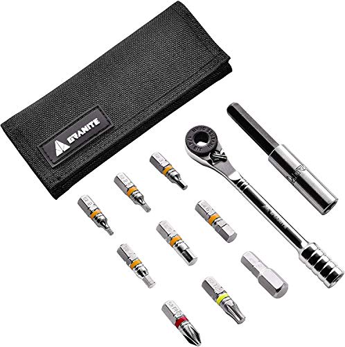 Granite Rocknroll Mini Kit Di Chiavi A Cricchetto Per Biciclette Con 9 Punte, Asta Di Prolunga (Nero)