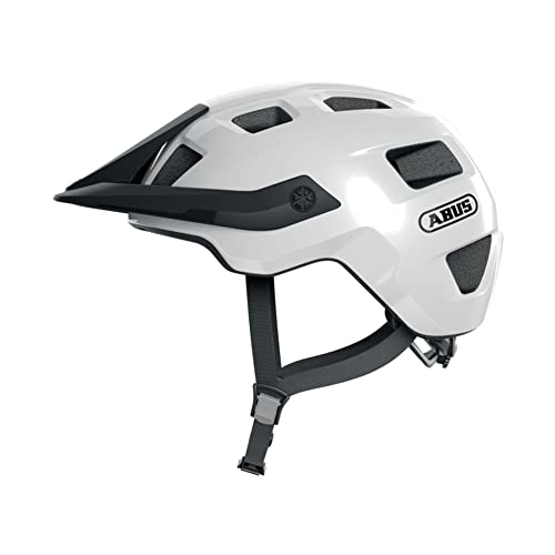 Abus Mtb Motrip - Robusto Casco Per Mountain Bike Con Visiera Regolabile In Altezza Vestibilità Personalizzata Unisex Bianco Lucido, M