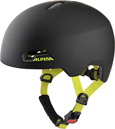 Alpina Hackney, Casco Da Bicicletta Unisex Bambino, Black-Neon Yellow Matt, 47-51 Cm